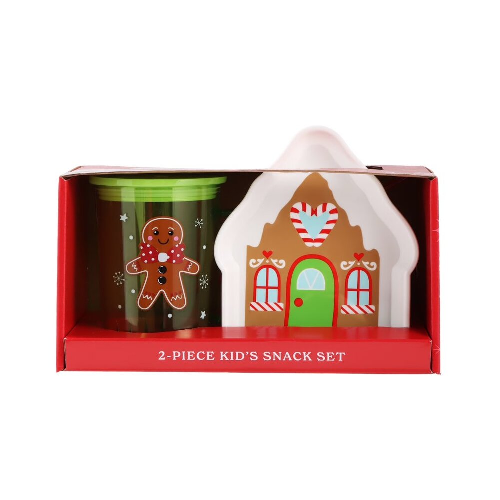 NEW Gingerbread Man Kids Christmas Snack Set Plate & Tumbler 2-Piece